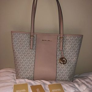 Michael kors pink and off white tote